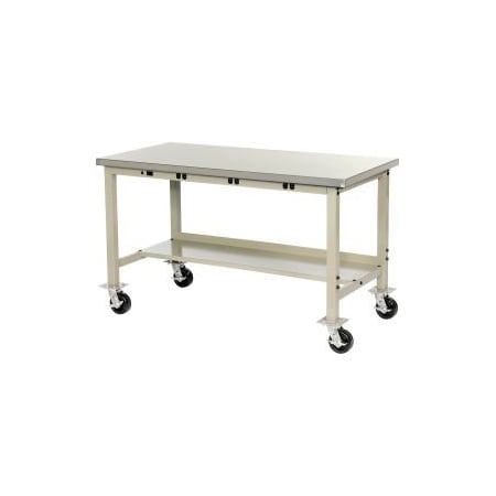 Global Equipment 60x30 Mobile Production Workbench Power Apron Stainless Steel Square Edge TN 253984BTN